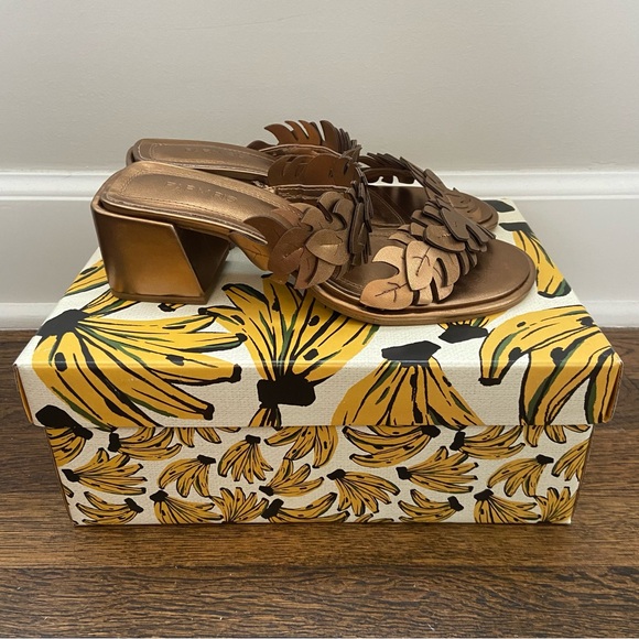 NWT Farm Rio Brass Monstera Mid Heel Slide Sandal Size US 8 EU 39 - Picture 5 of 9